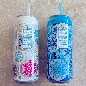 Brand New Set of 2 CoolGear Metallic Sparkly Snowflake Water Bottle Tumblers